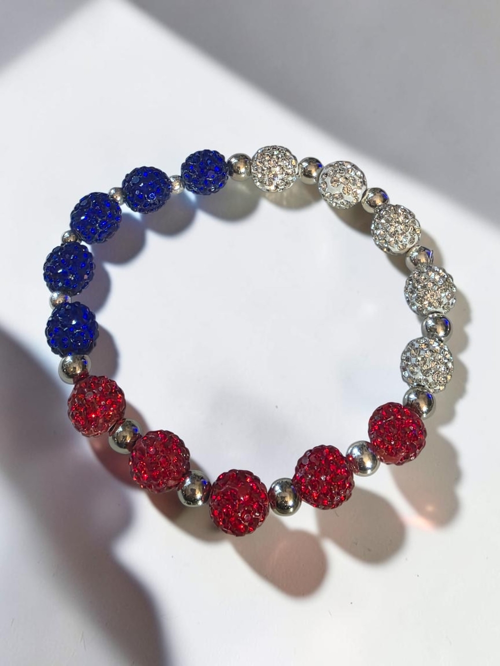 Sparkling Red, White & Blue Crystal Bead Stretch Bracelet